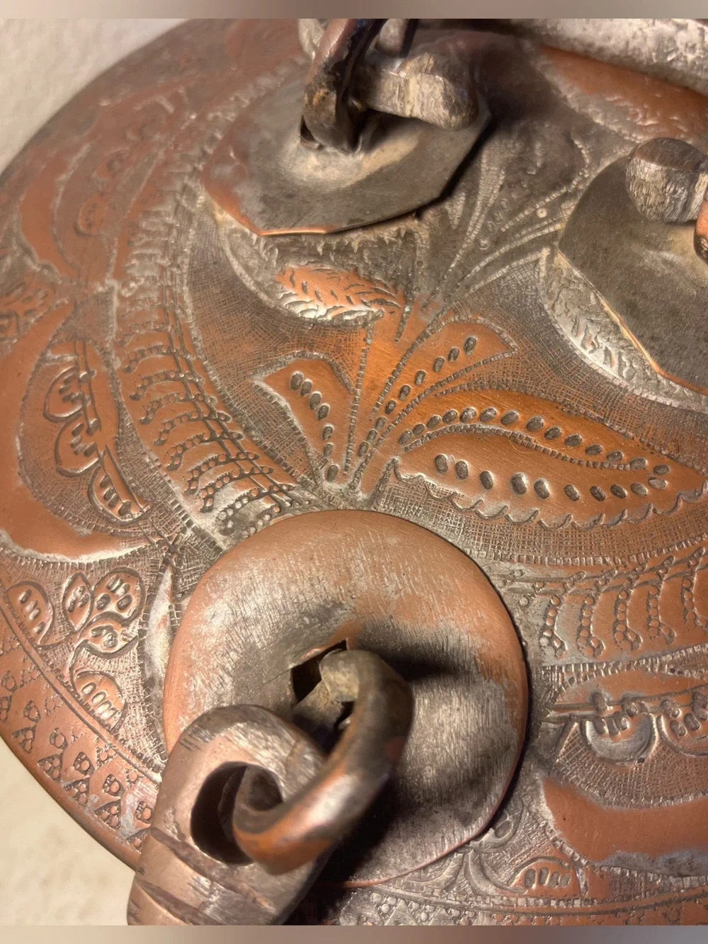 Antique Copper Hand Etched Hammered Indian Chapati Box